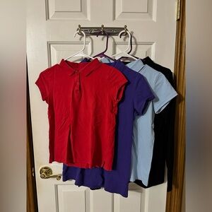 4- girls uniform shirts, one long sleeve w/ tags